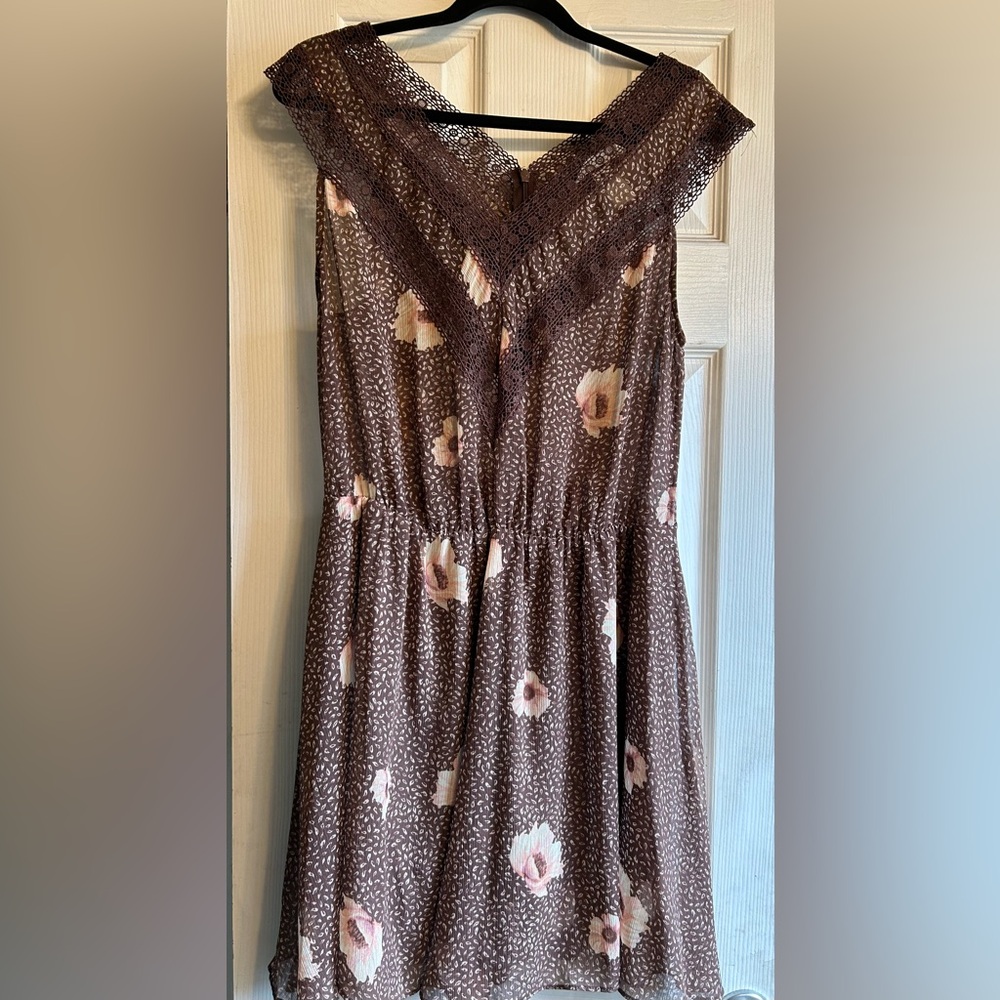 H&M Lace Overlay Romper in Brown